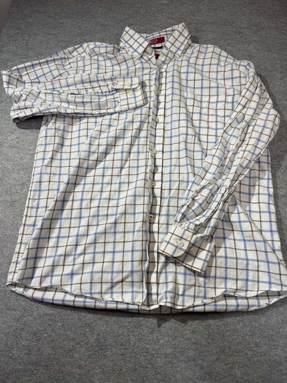 Alan Flusser Weekend Plaid Button-Down Shirt Size M White Blue Brown